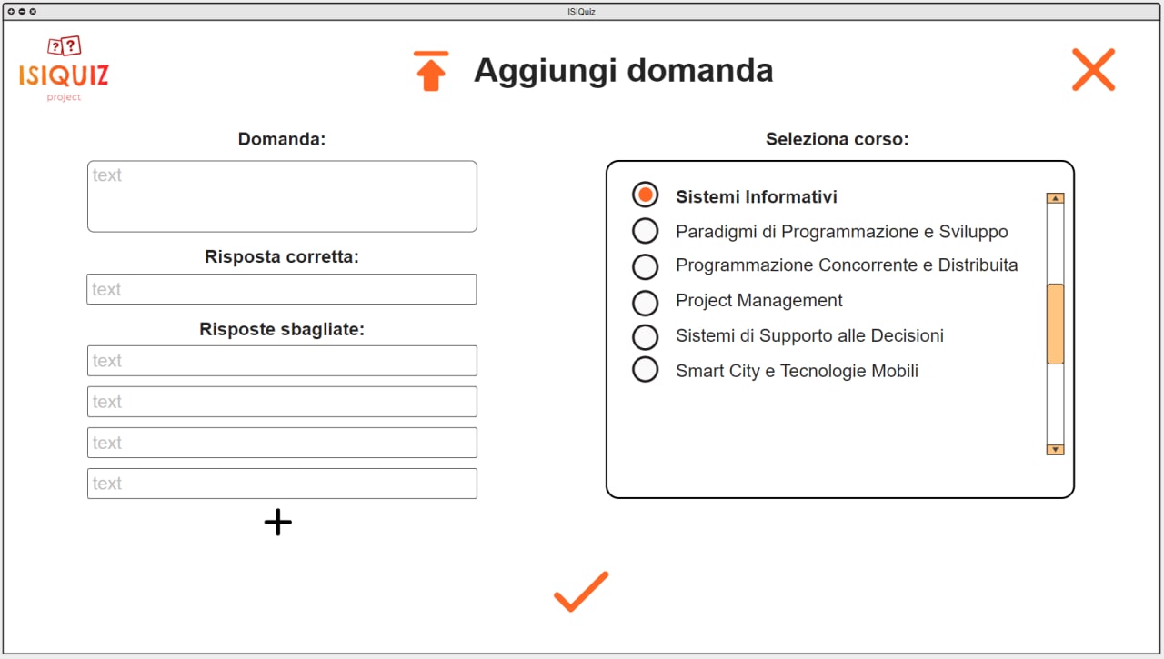 Inserimento di nuove domande e relative risposte per un determinato corso