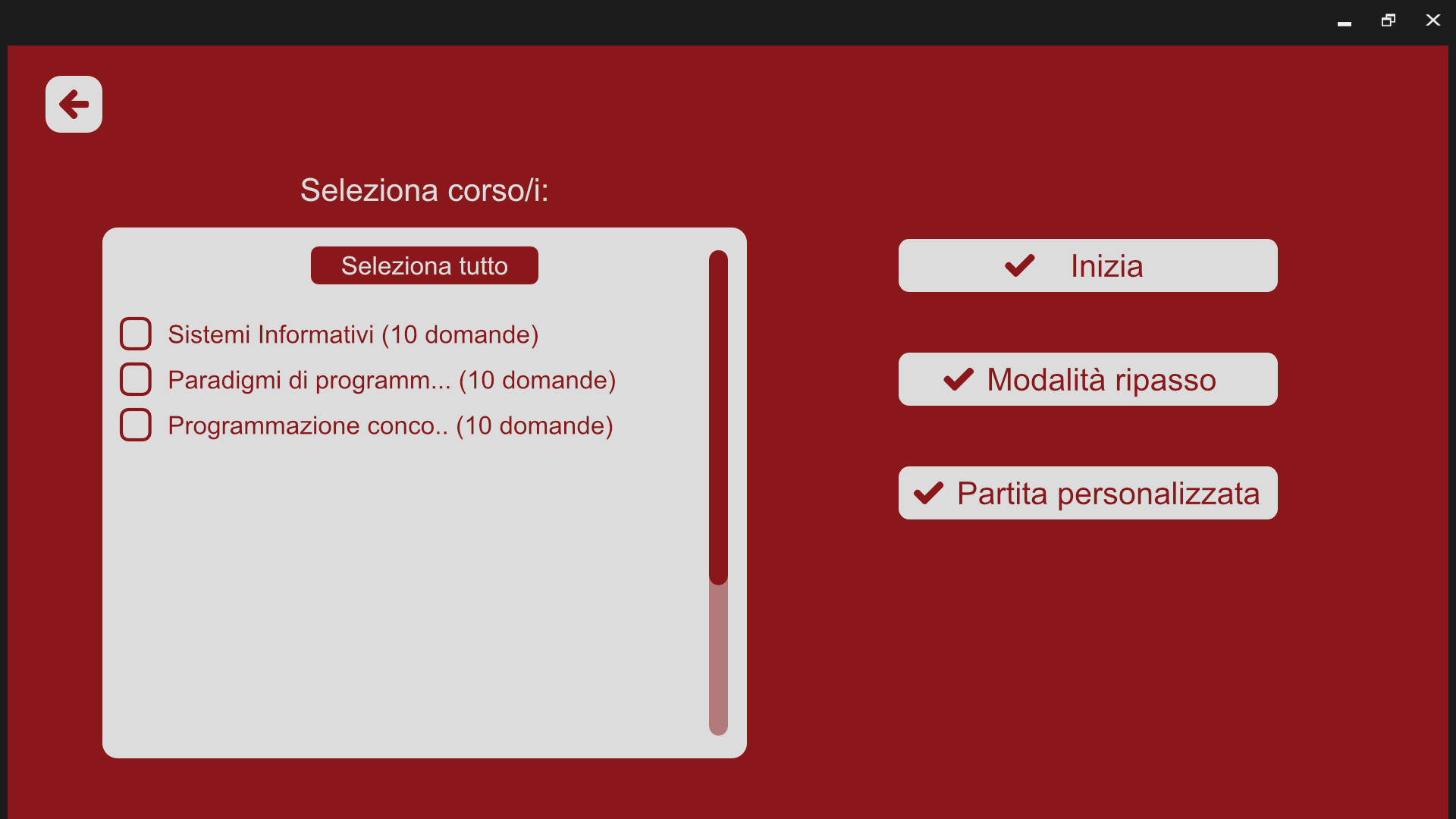 Settaggio di una partita prima di iniziarla